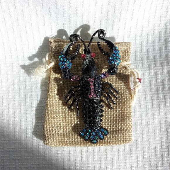 Blue Crayfish Lobster rhinestone Pin Broach - Picture 2 of 2
